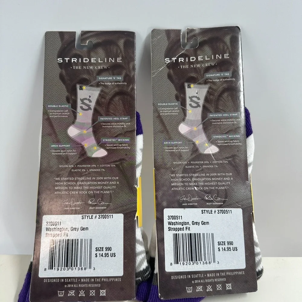 Lot Of 2 Strideline Washington Huskies Strapped Fit Socks Multicolor SZ 9-12 NWT